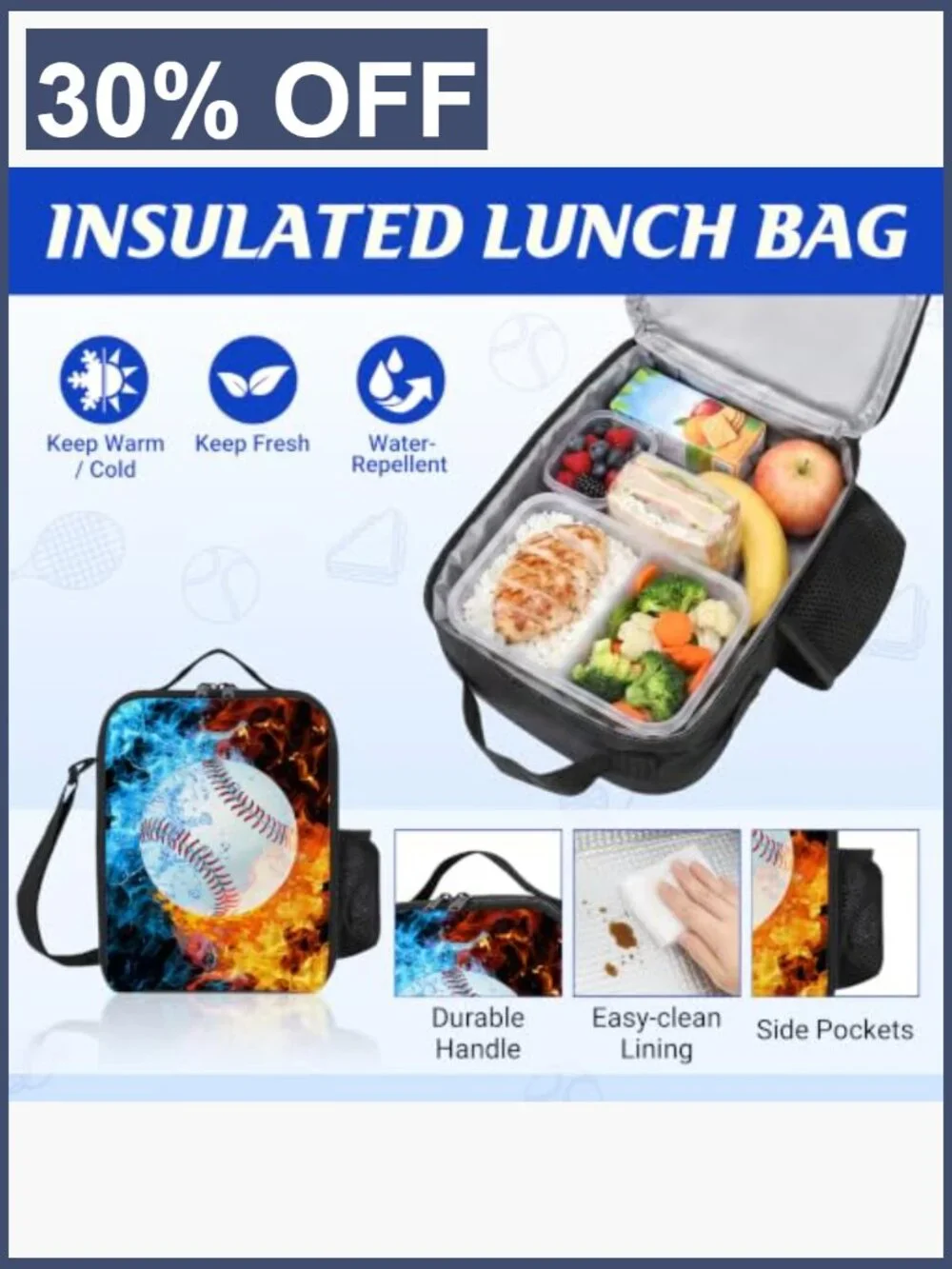17 Inch Baseball Backpack Set with Lunch Box & Pencil Case for School